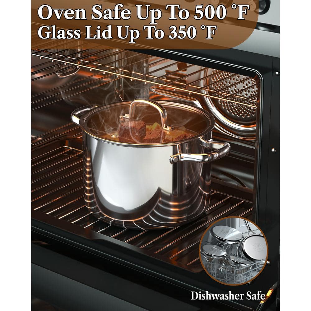 12 qt. Tri-Ply Clad Stainless Steel Stockpot with Lid, Induction Cooking pot, Silver - Hercitys