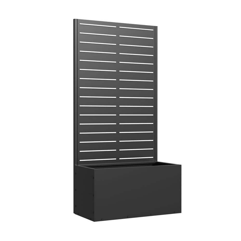 47 in. x 11 in. x 24 in. Black Metal Iron Raised Beds Planter Box with Attached Trellis for Climbing Vegetation - Hercitys