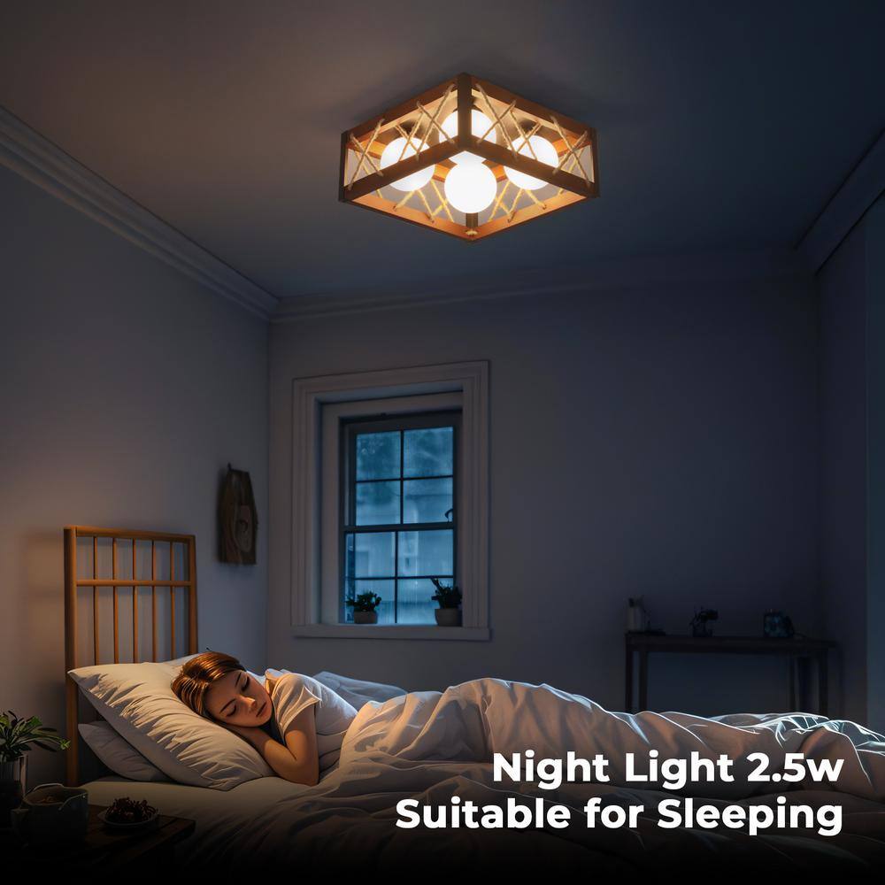 16 in. 25-Watt Farmhouse Rustic Square Wood Dimmable LED Flush Mount Ceiling Light with Acrylic Shatterproof Shade - Hercitys