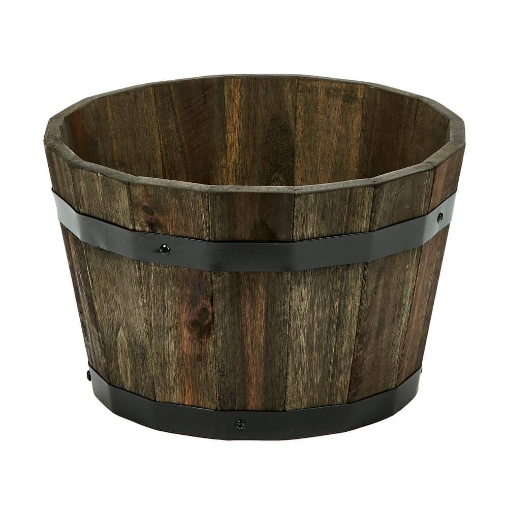 13 in. Dia x 8 in. H Brown Wood Bucket Barrel - Hercitys