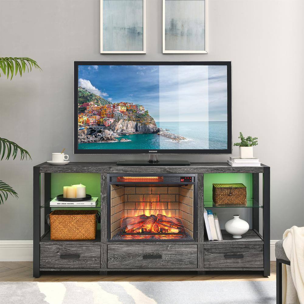 24 in. Wall Mount Electric Fireplace Insert in Black with Tempered Glass, Brick - Hercitys