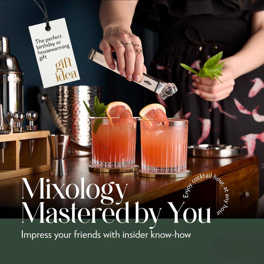 23-Piece 24 oz. Silver Stainless Steel Cocktail Shaker Set with Bamboo Stand, Drink Shaker, Mixer Spoon and Muddler - Hercitys