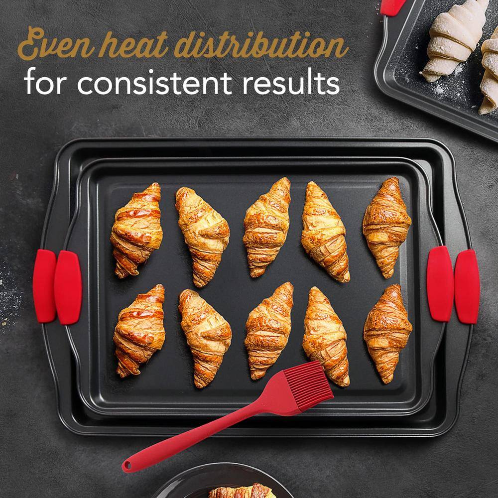 15-Piece Nonstick Black Steel Bakeware Set with Silicone Handles - Hercitys