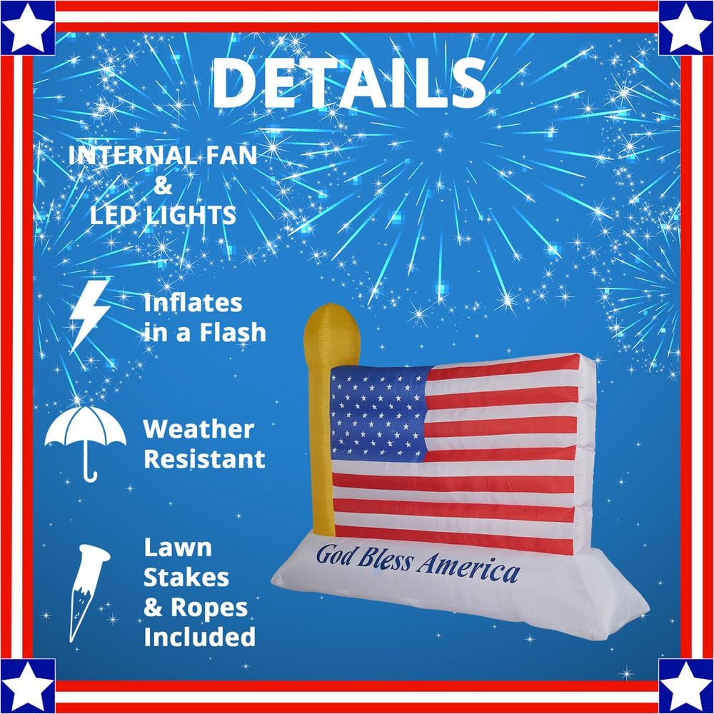 121 in. x 72 in. American Flag Inflatable with Lights - Hercitys