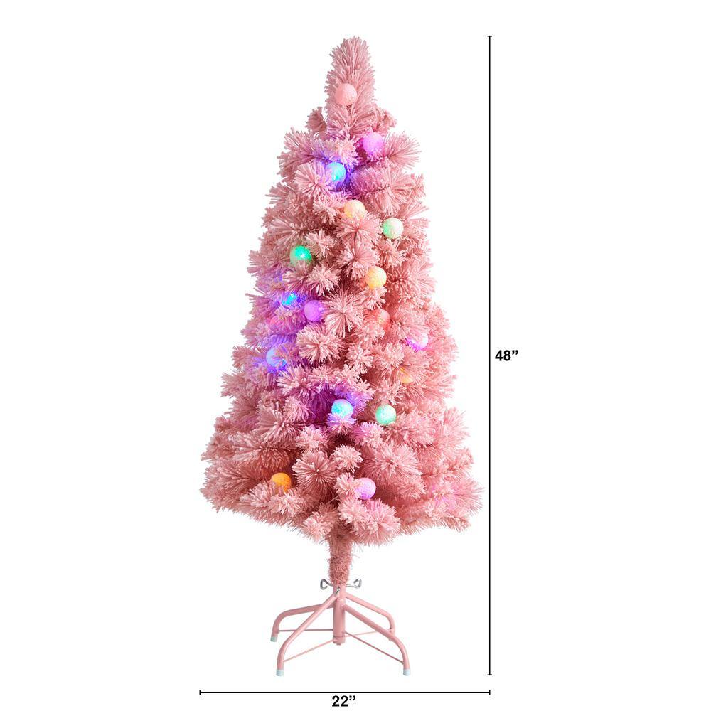 4 ft. Holiday Frosted Pink Cashmere Artificial Christmas Tree with 30 Jumbo Multicolored Globe LED Lights - Hercitys