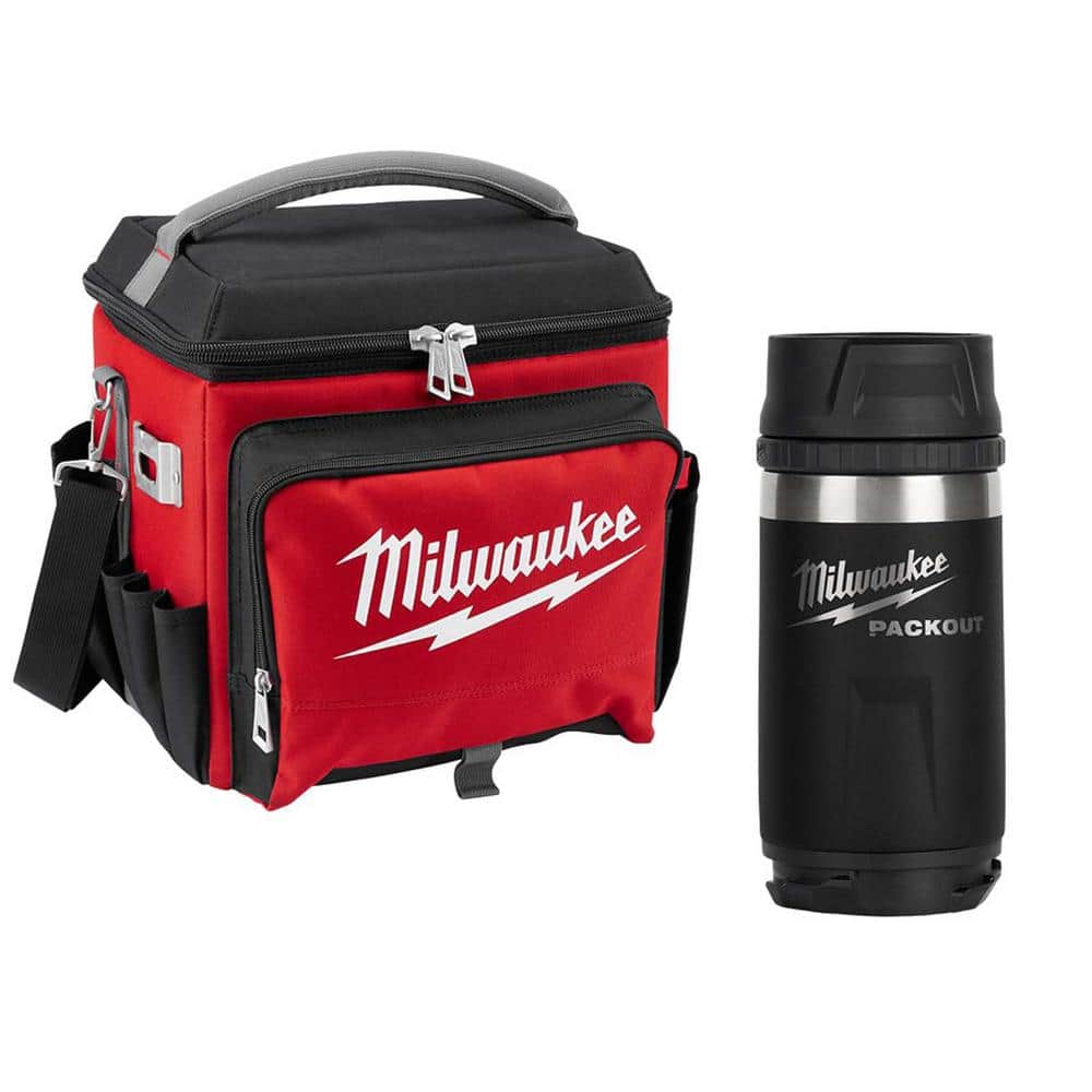 21 Qt. Soft Sided Jobsite Lunch Cooler with PACKOUT Black 12 oz. Insulated Bottle with Sip Lid - Hercitys