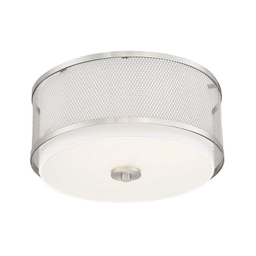 14.75 in. W x 6.25 in. H 3-Light Brushed Nickel Flush Mount Ceiling Light with White Fabric Shade and Metal Mesh Frame - Hercitys