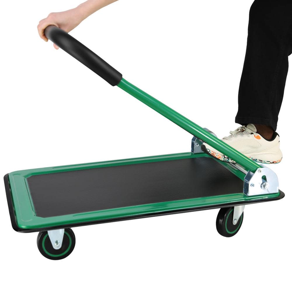 360 lbs. Capacity Easy-Move Foldable Metal Push Cart with 2 x Fixed and Wheels 2 x 360° Wheels - Hercitys