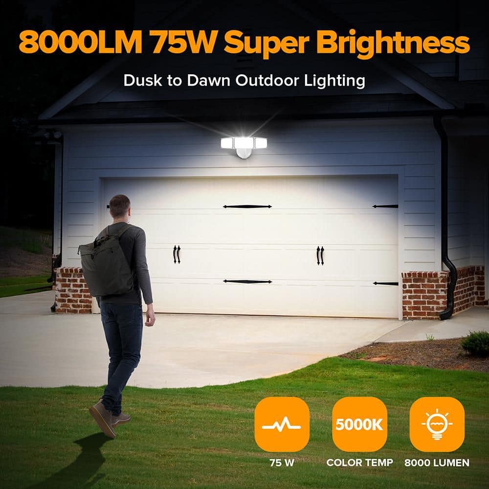 425-Watts equivalent 8000-lumens 320° White Motion Sensing Integrated LED Flood Light - Hercitys