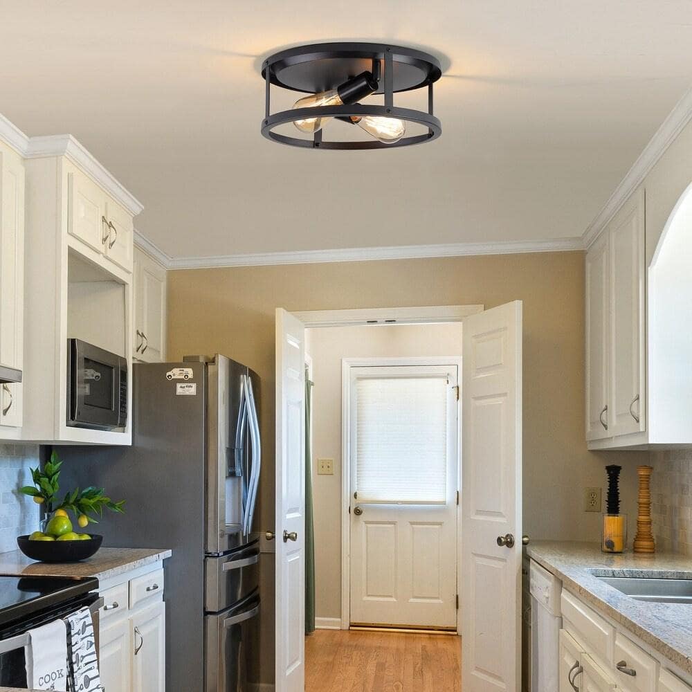 12.7 in. 2-Light Farmhouse Black Flush Mount Ceiling Light with No Bulbs Included (2-Pack) - Hercitys