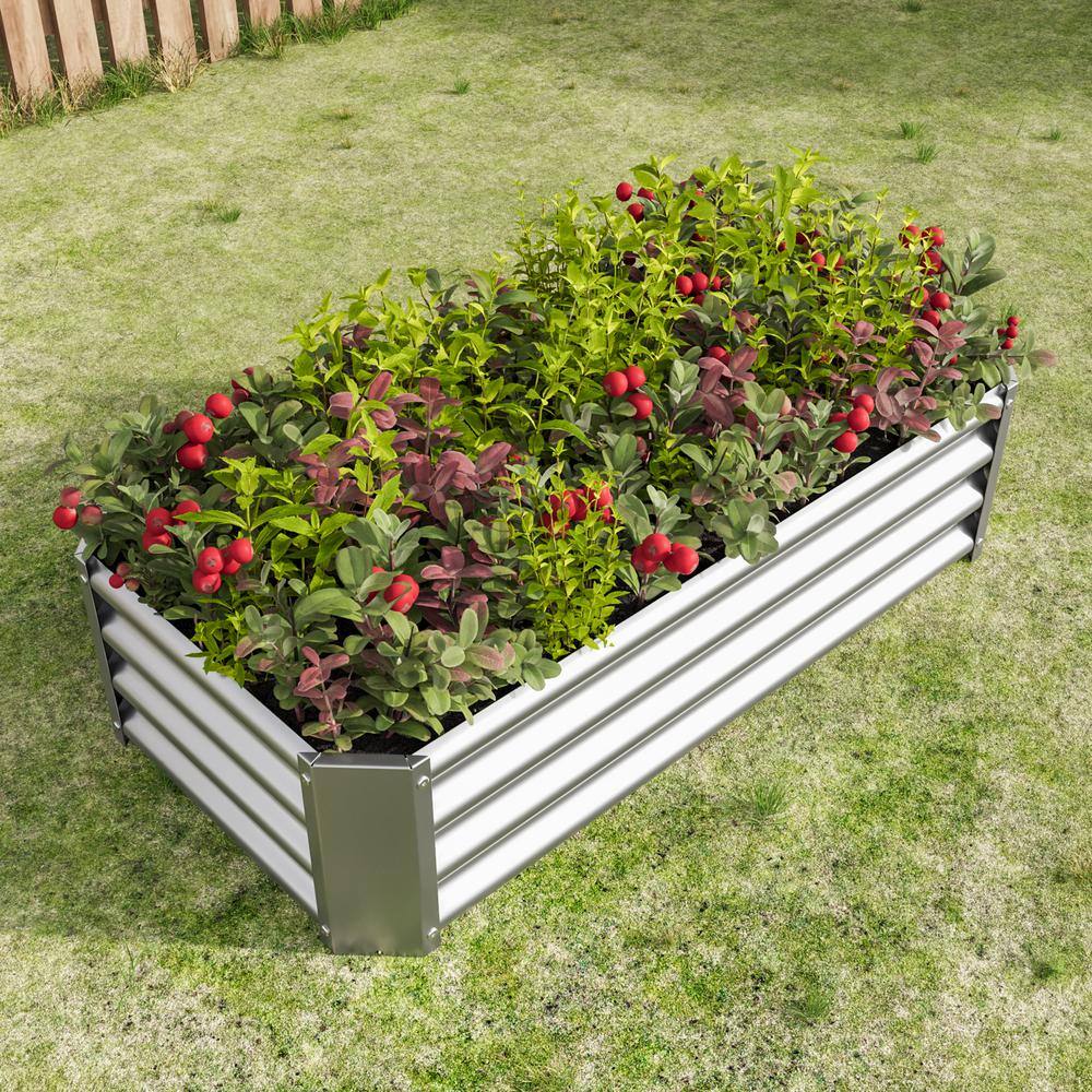 4x2x1ft Outdoor Metal Raised Garden Bed, Rectangle Raised Planter Box for Flowers Plants Vegetables Herb, Silver - Hercitys