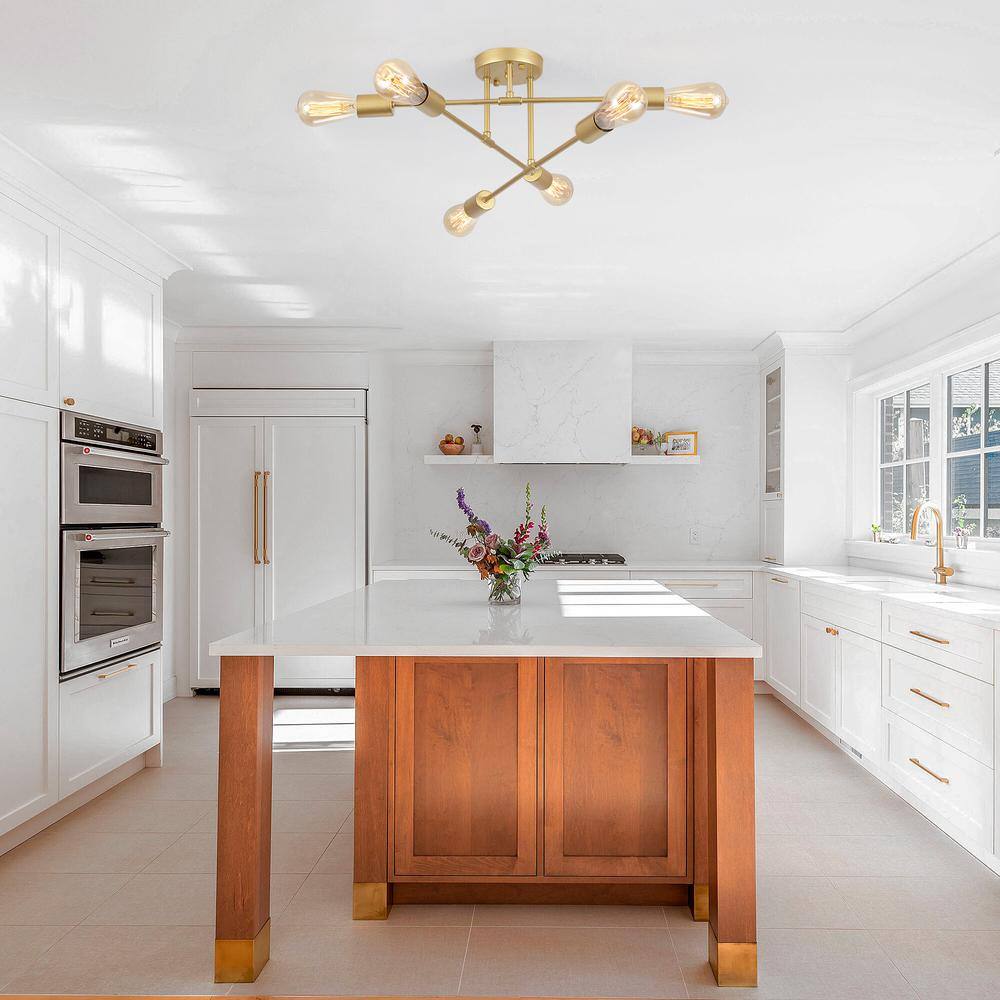 20.66 in. 6-Light Gold Sputnik Modern Semi-Flush Mount Ceiling Light - Hercitys