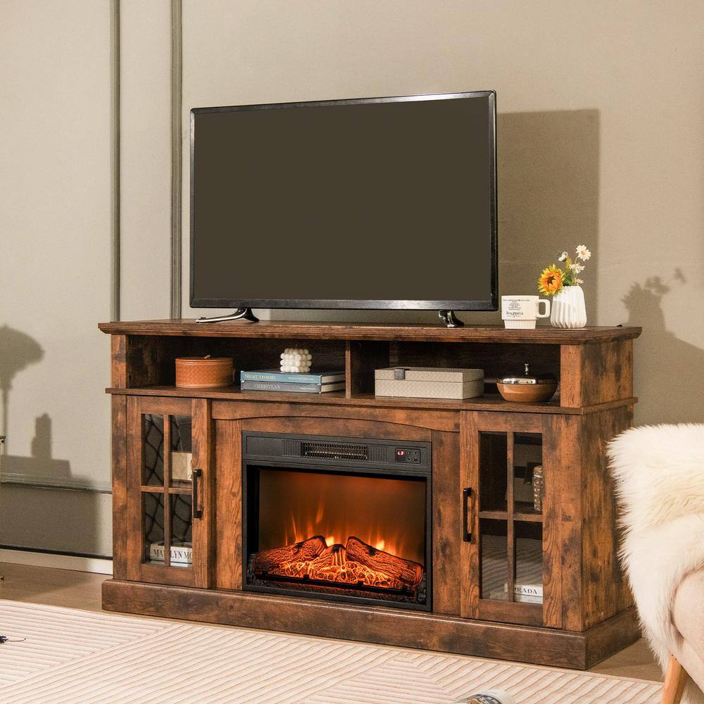 25 in. Wall-Mount Electric Fireplace TV Stand Insert Heater w/Log Flame Effects Remote Control 1400W in Black - Hercitys