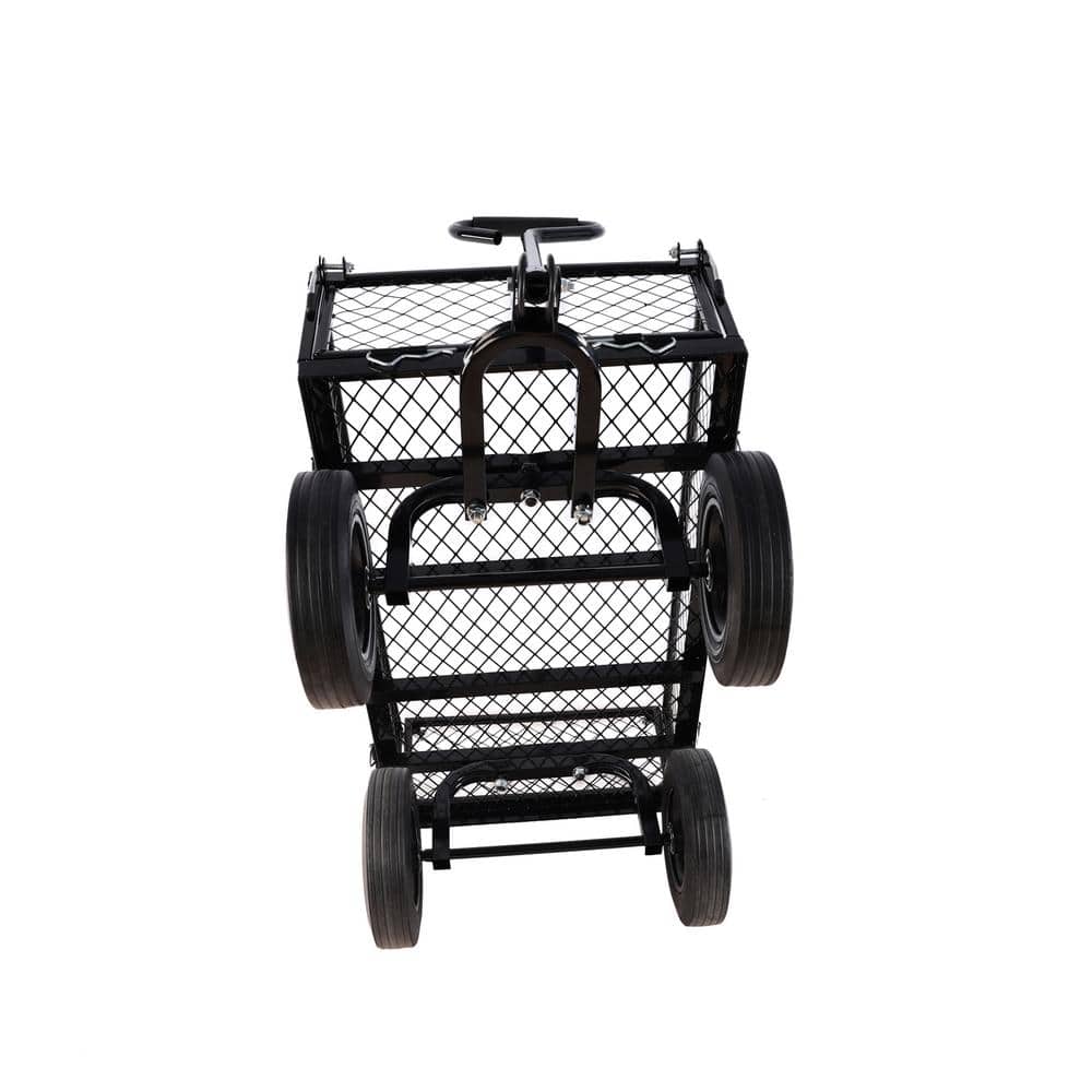 16 cu.ft. Mesh Metal Frame Wagon Heavy-Duty Push Garden Cart with Solid wheels Tools cart in Black - Hercitys