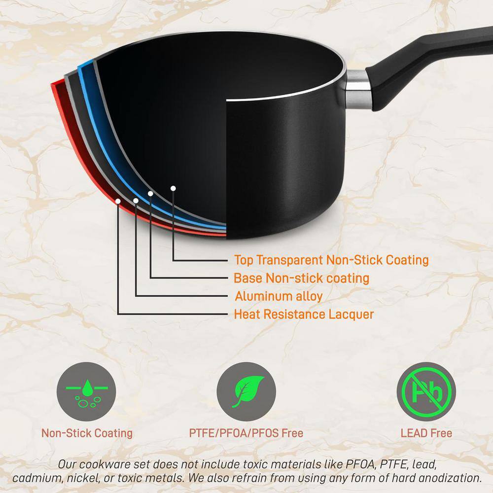 13-Piece Aluminum Stylish Kitchen Cookware Set, Non-Stick in Black - Hercitys