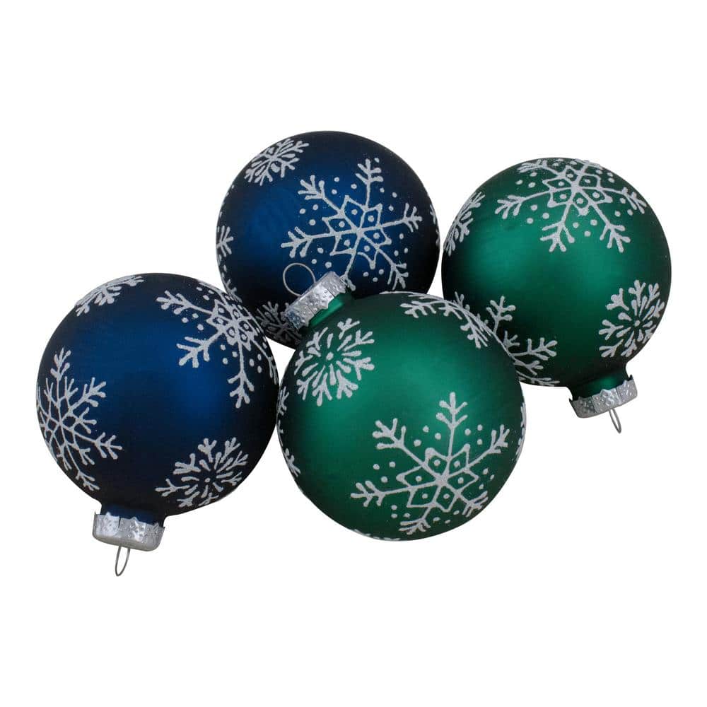2.5 in. Dark Blue and Green Glass Matte Christmas Ball Ornaments Set of 4 - Hercitys
