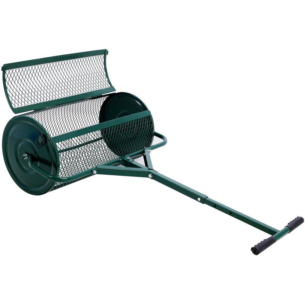 50 lbs. 24 in. W x 15.7 in. Dia Green Metal Handheld Compost Spreader Peat Moss Spreader Mesh Basket Push Spreader - Hercitys