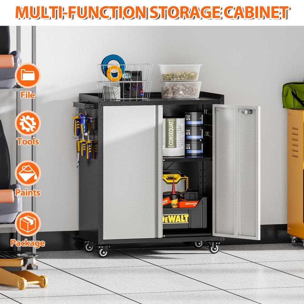 30 in. W x 35.5 in. H x 18 in. D Metal Freestanding Cabinet with Shelf, Pegboard, Side Push Handle in Black and Grey - Hercitys