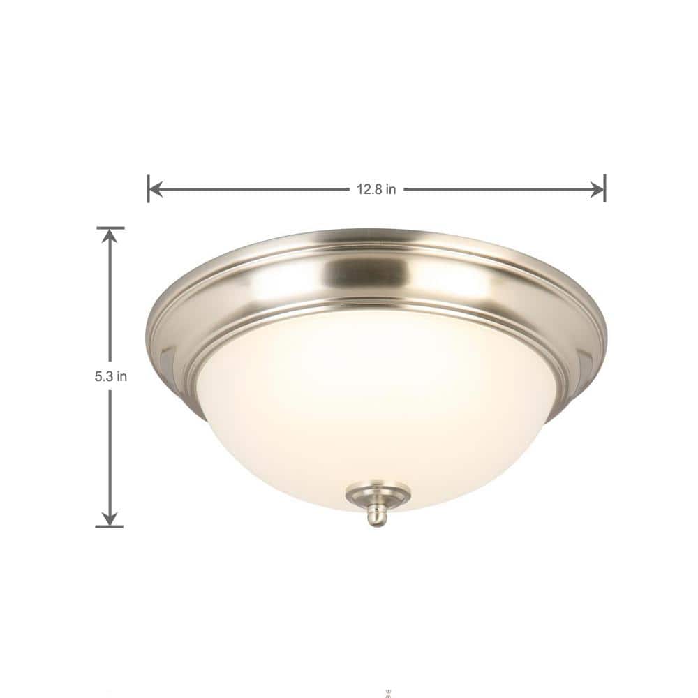 13 in. 180-Watt Equivalent Brushed Nickel Integrated LED Flush Mount with Frosted Glass Shade (2-Pack) - Hercitys