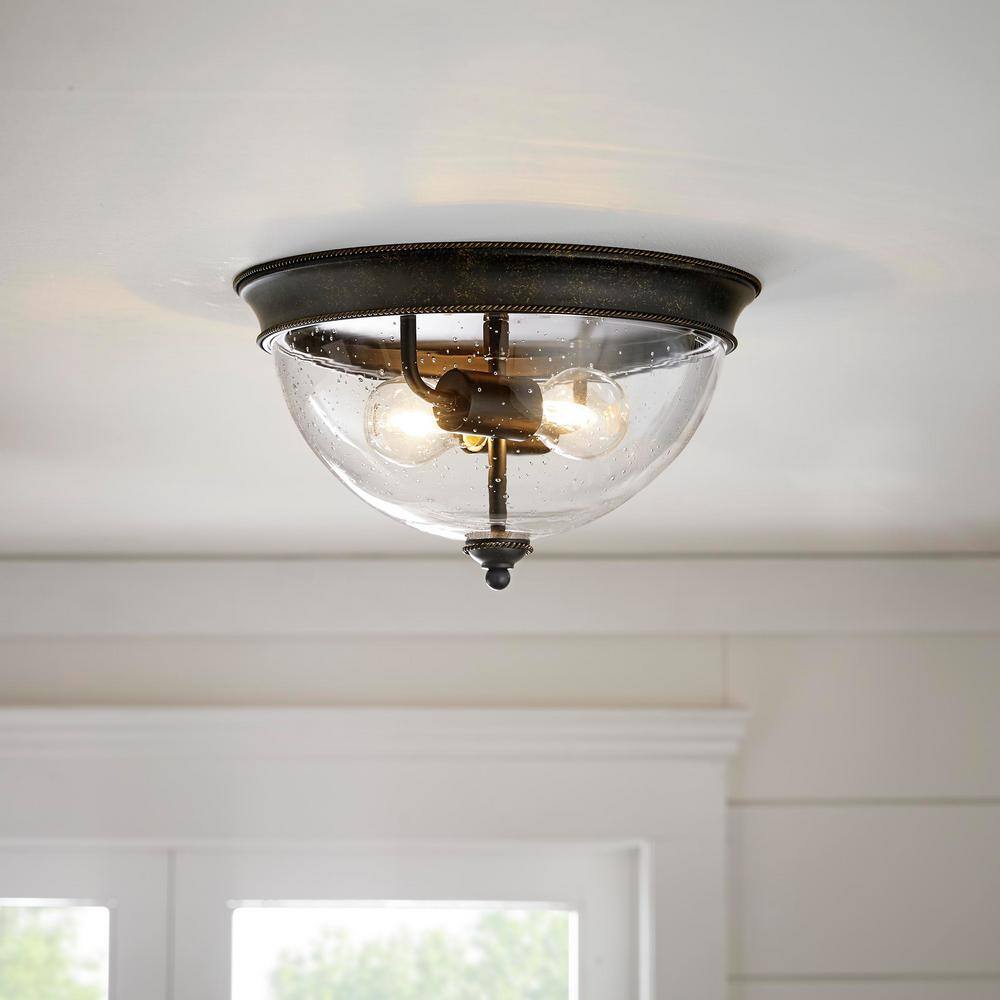 2-Light 13 in. Bronze Flush Mount Ceiling Light - Hercitys