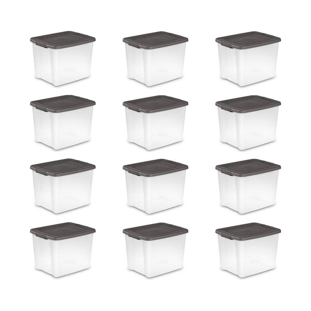50 Qt. Stackable Latching Shelf tote Storage in Clear (12-Pack) - Hercitys