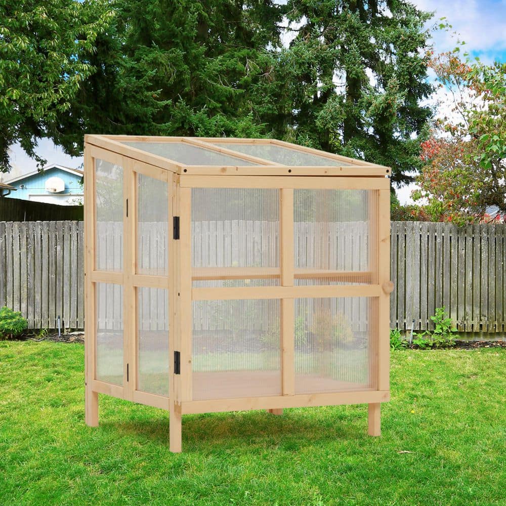 2 Tier Foldable 1.96 ft. W x 2.03 ft. D x 2.64 ft. H Wood and Plastic Natural Color Portable Greenhouse with Shelves - Hercitys