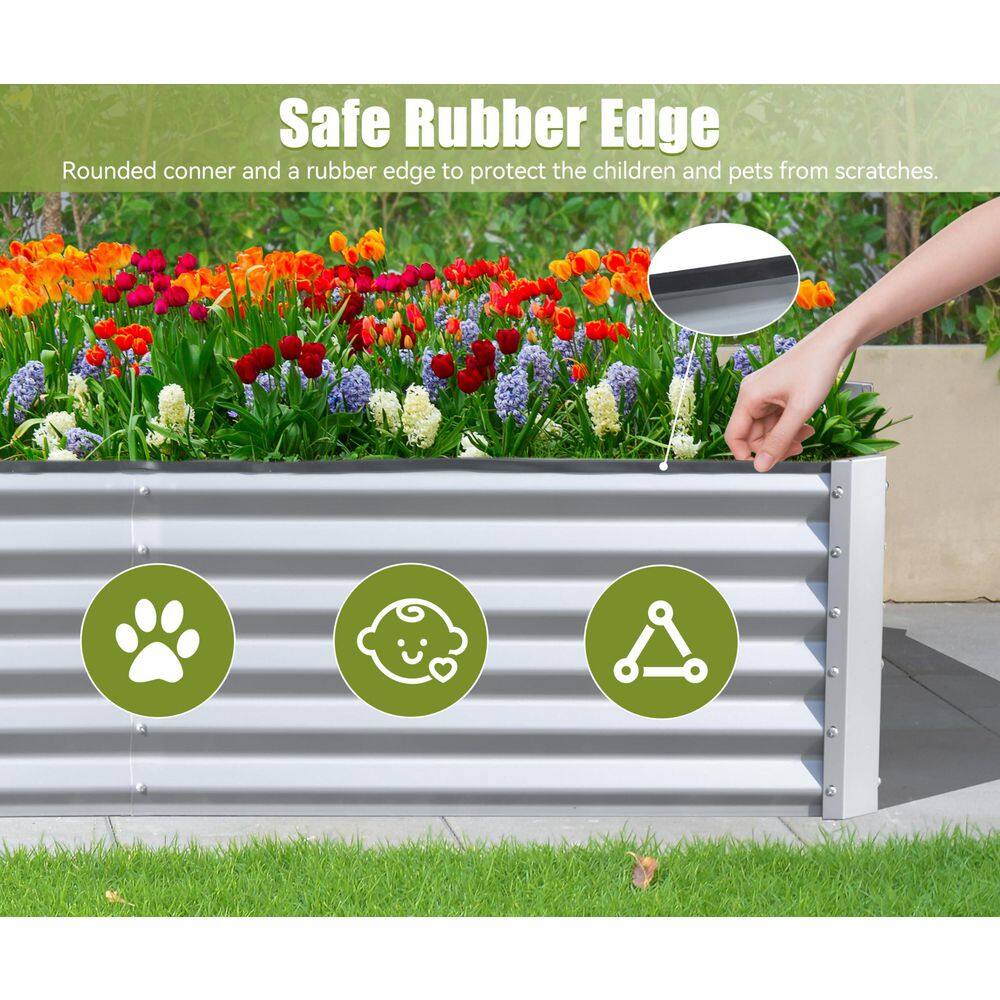 5.91 ft. x 2.95 ft. x 1.48 ft. Galvanized Metal Raised Garden Bed， Thickening Metal Planter Box, Silver - Hercitys