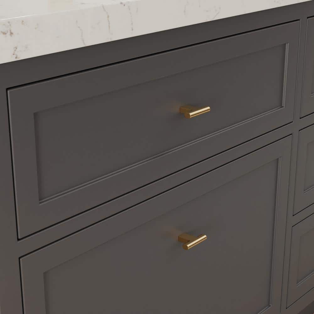 10-Pack Vail 2 in. (51 mm) Modern Satin Brass T-Shaped Cabinet Knob - Hercitys