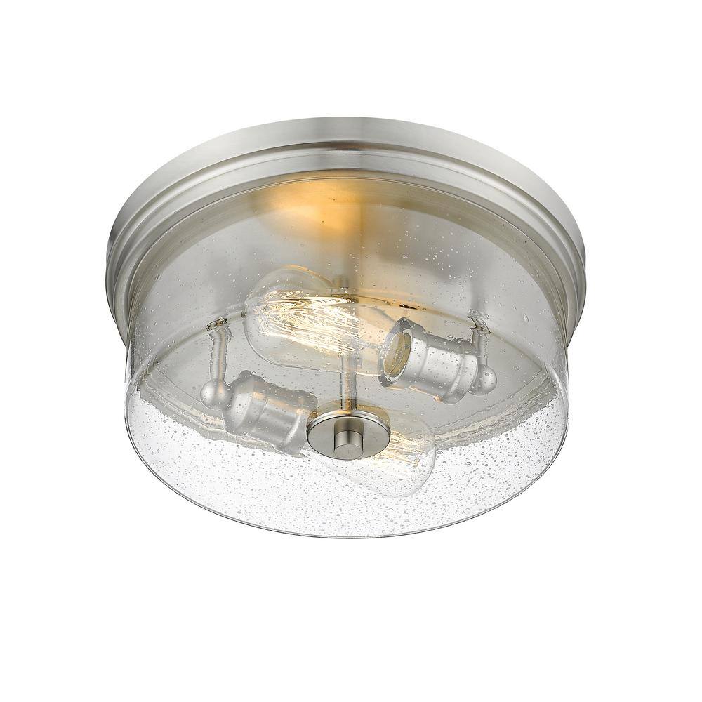 12 in. 2-Light Brushed Nickel Flush Mount with Clear Seedy Shade - Hercitys