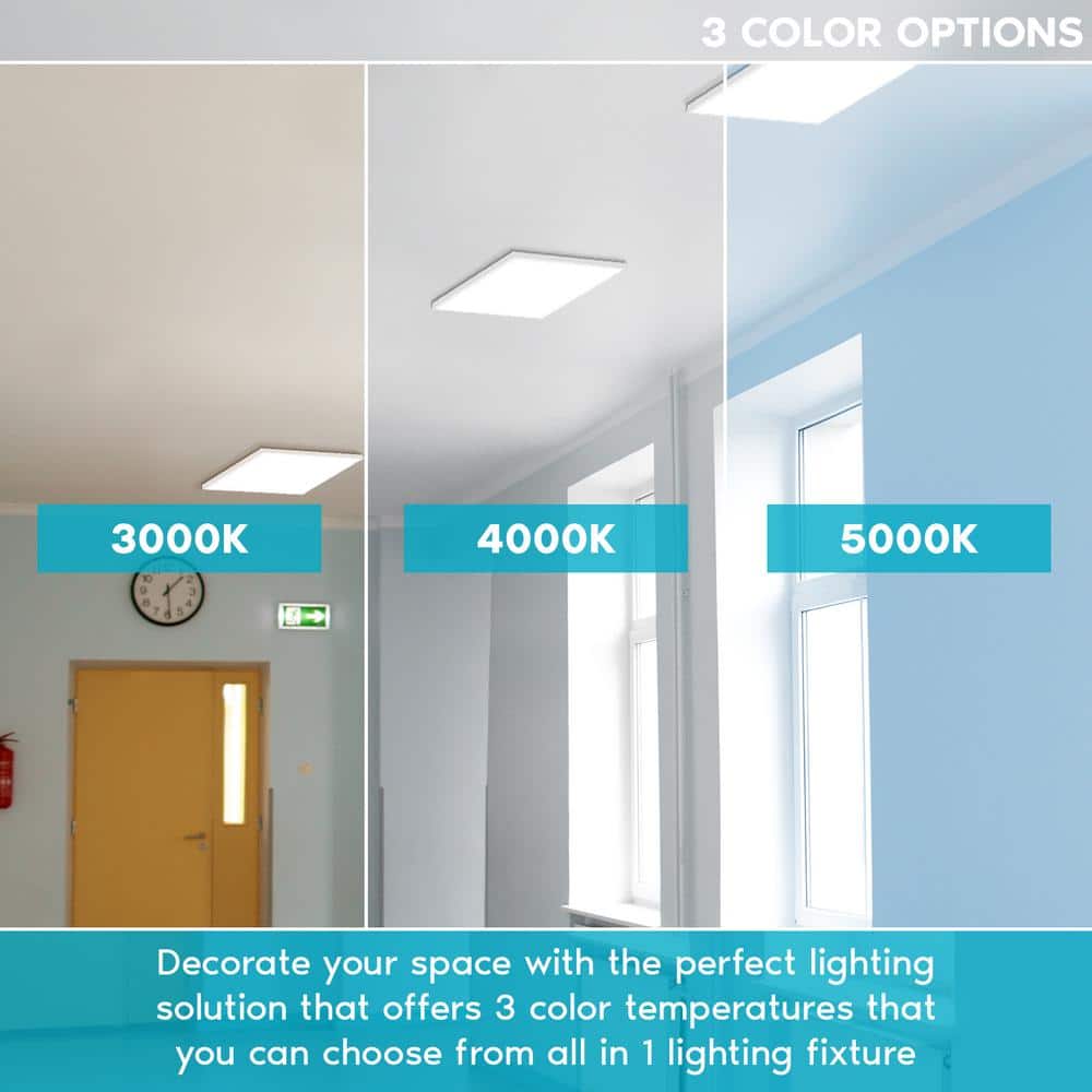 40-Watt 24 in. x 24 in. 4000 Lumens Integrated LED Panel Light 3 Color Selectable Damp Rated UL-Listed - Hercitys