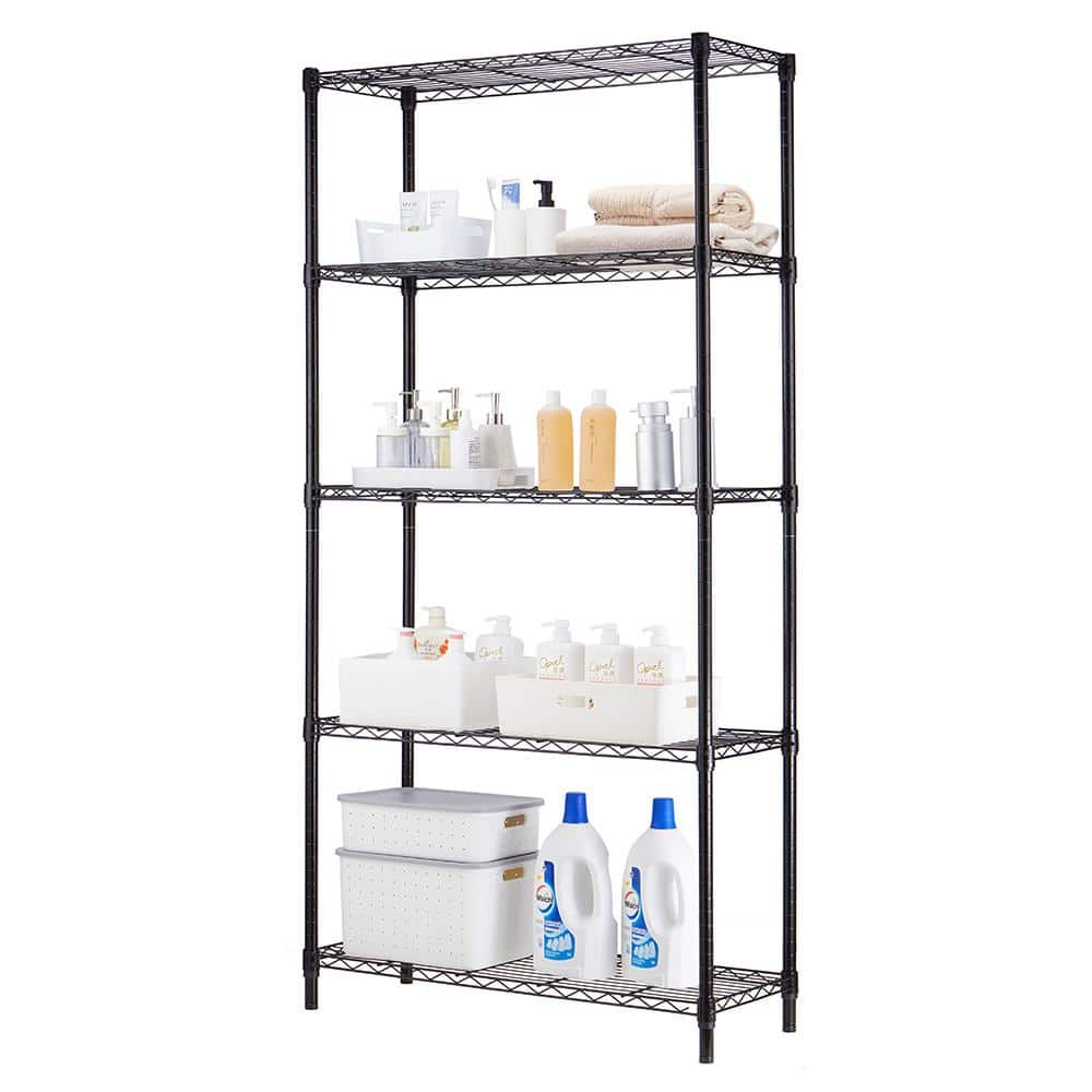 5 Tier Black Coating Utility Wire Shelving Unit 14 in. x 36 in. x 72 in. - Hercitys