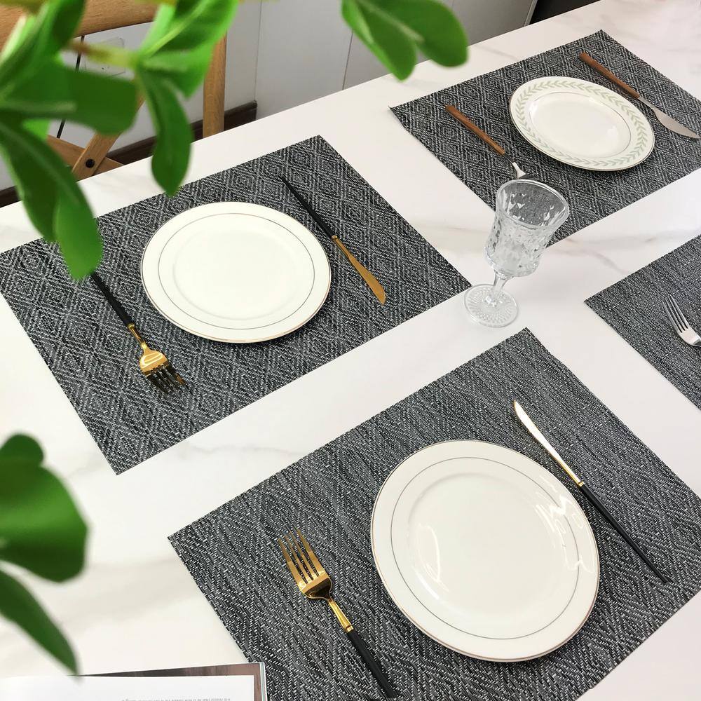 18 in. x 12 in. Black Crossweave Vinyl Placemat (Set of 4) - Hercitys