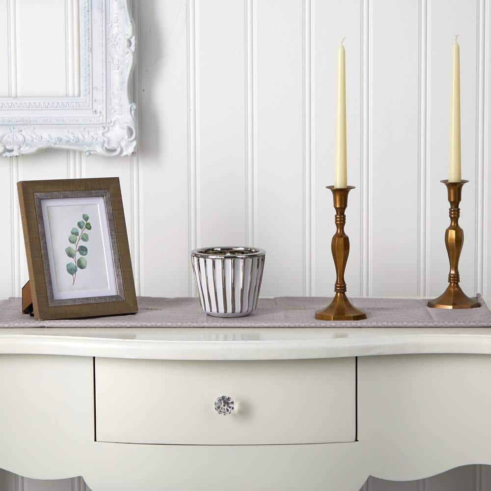 4.75 in. Ceramic White Vase with Silver Burnishing - Hercitys