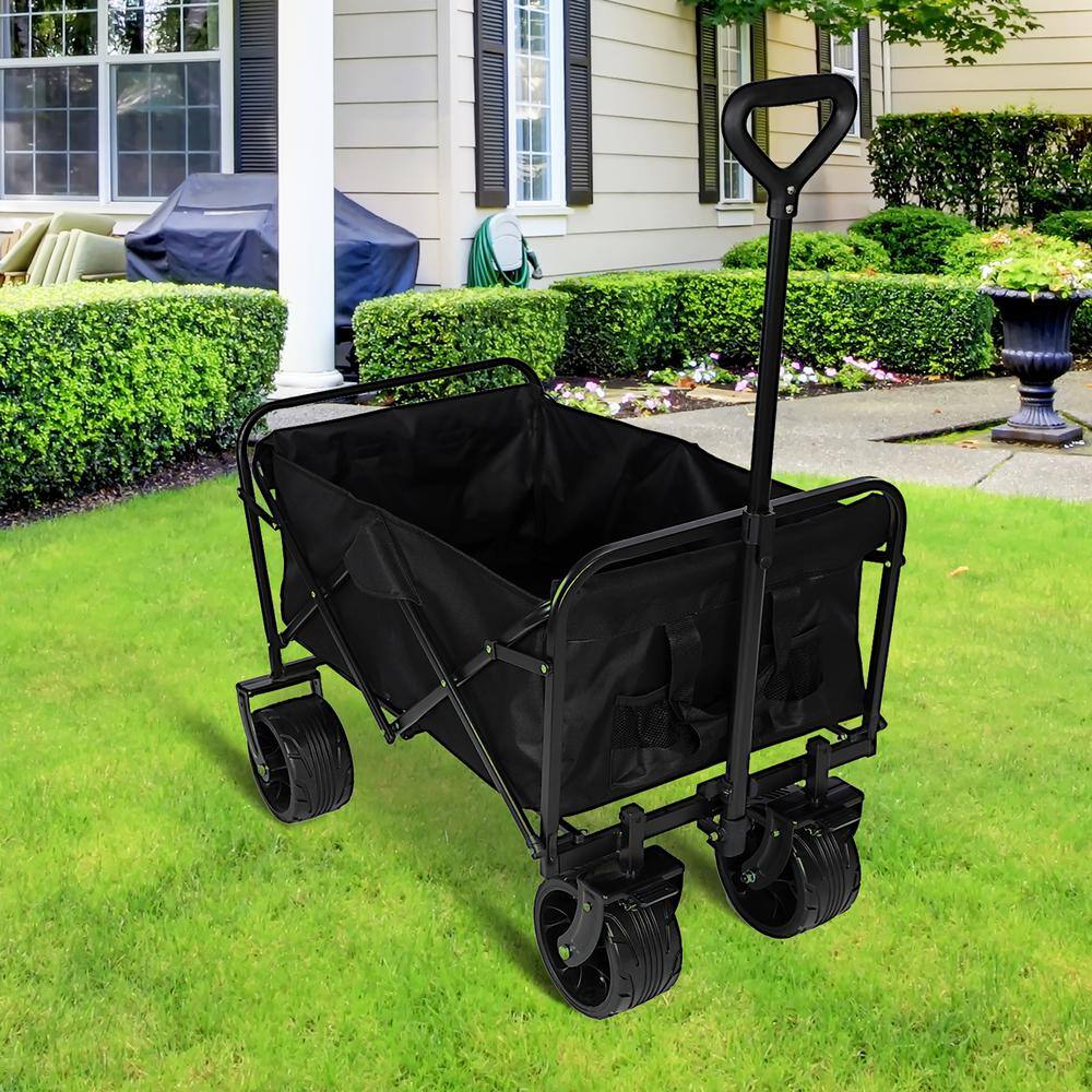 3.5 cu. ft. Metal Black Collapsible Garden Cart with Big Wheels - Hercitys
