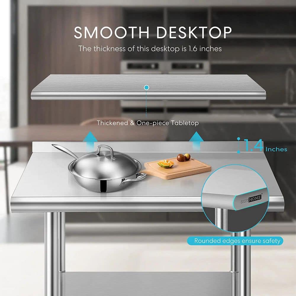 24 x 36 in. Stainless Steel Kitchen Utility Table with Backsplash and Wheels - Hercitys