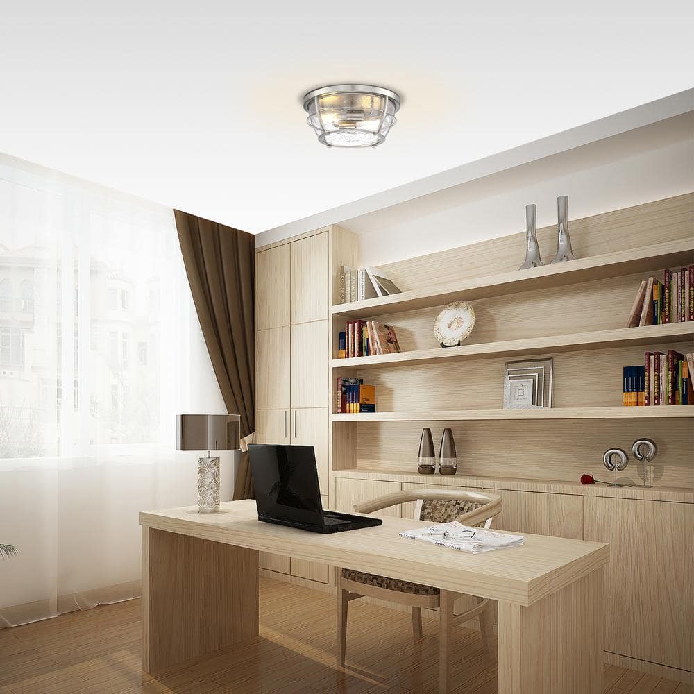 12.8 in. 2-Light Barreled Brushed Nickel Cage Flush Mount Ceiling Light - Hercitys