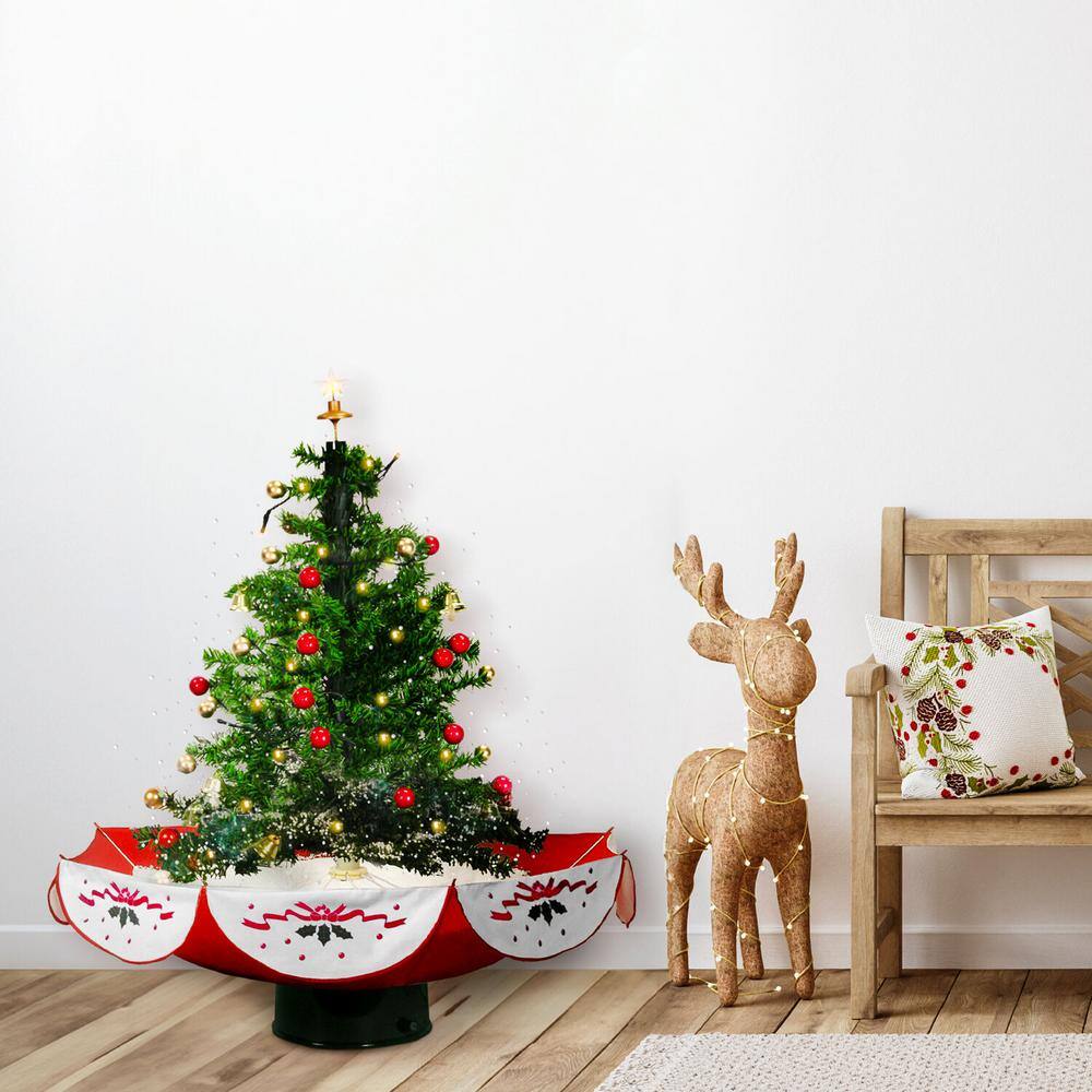 29 in. Snowing Musical Christmas Tree with Red Base and Snow Function - Hercitys