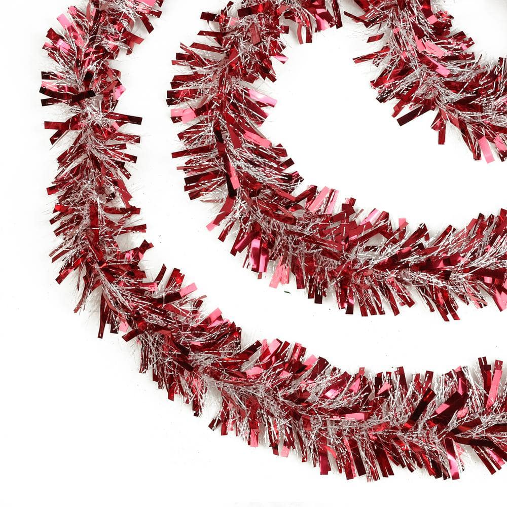 50 ft. Festive Red and White Thick Cut Christmas Tinsel Garland-Unlit-6 Ply - Hercitys