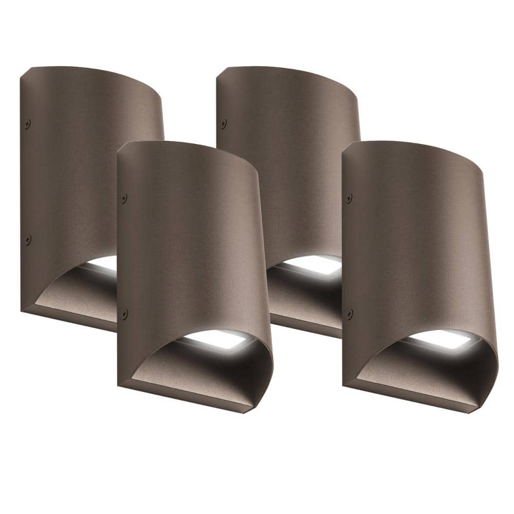 19-Watt Integrated LED Bronze Up and Down Light Security Cylinder Outdoor Wall Pack Light 5000K 4-Pack - Hercitys