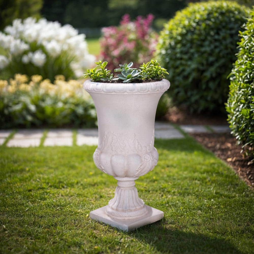 26.5 in. H. Light Aged White Cast Stone Sonnet Entrance Urn - Hercitys