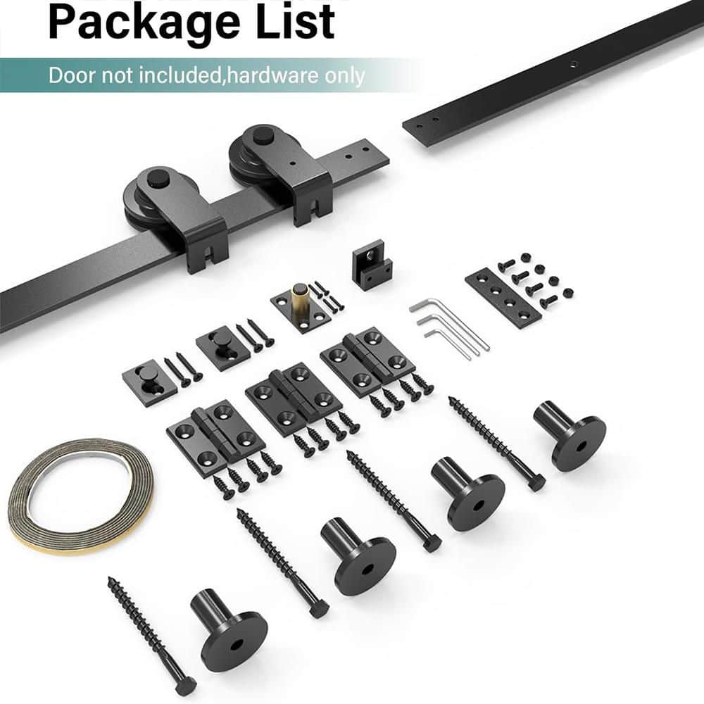 5 ft. /60 in. I Shape Frosted Black Top Mount Bi-Fold Sliding Barn Door Hardware Track Kit for Double Doors - Hercitys