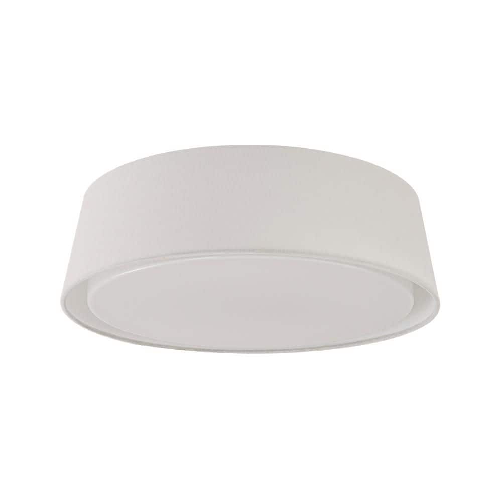 16.3 in. LED Flush Mount Ceiling Light Modern Cone Light Fixture with White Fabric Shade and Milky Glass Shade - Hercitys