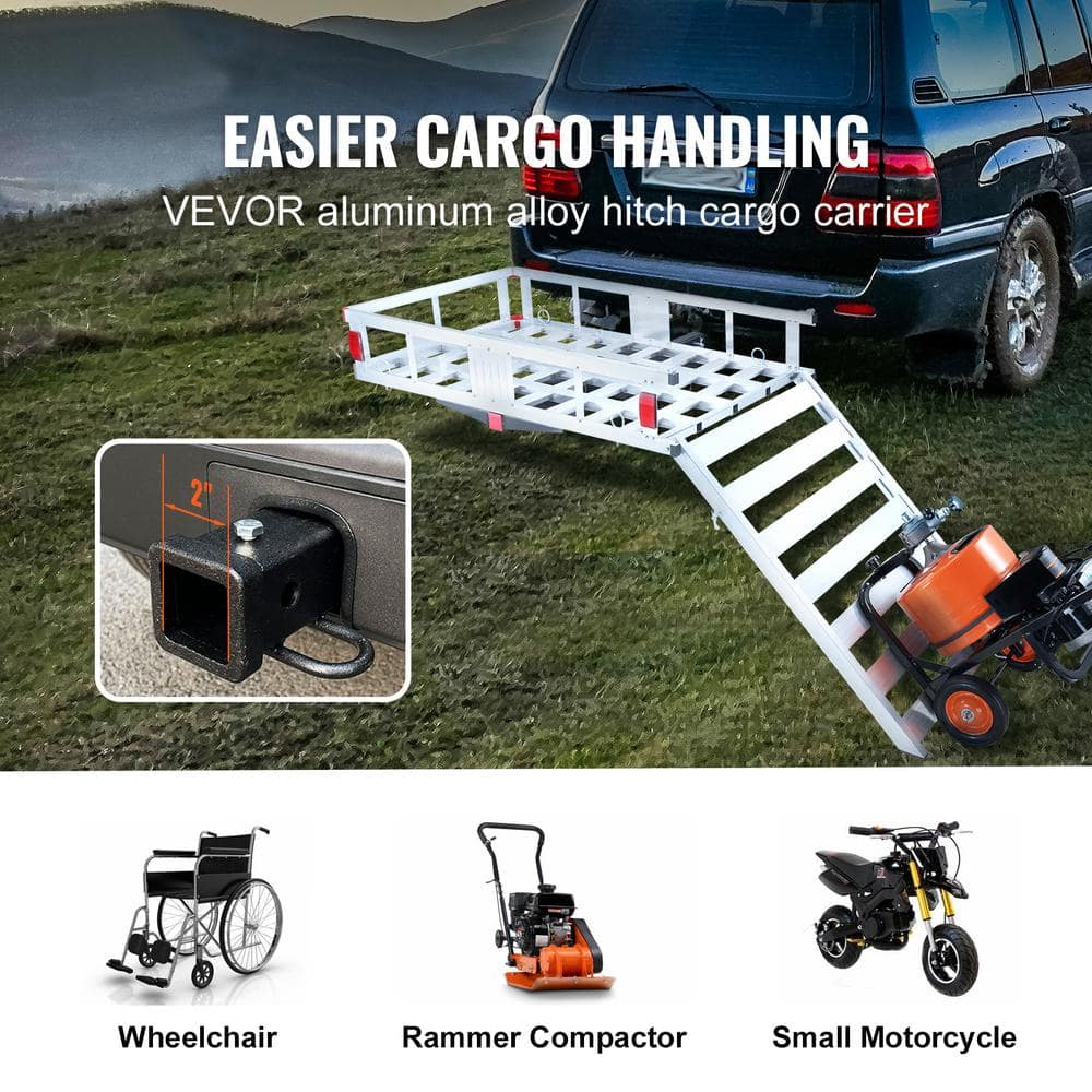 50 x 29.5 x 8.7 in. Hitch Cargo Carrier, 500 lbs. Capacity Trailer Hitch Mounted Cargo Basket, Aluminum Luggage Rack - Hercitys