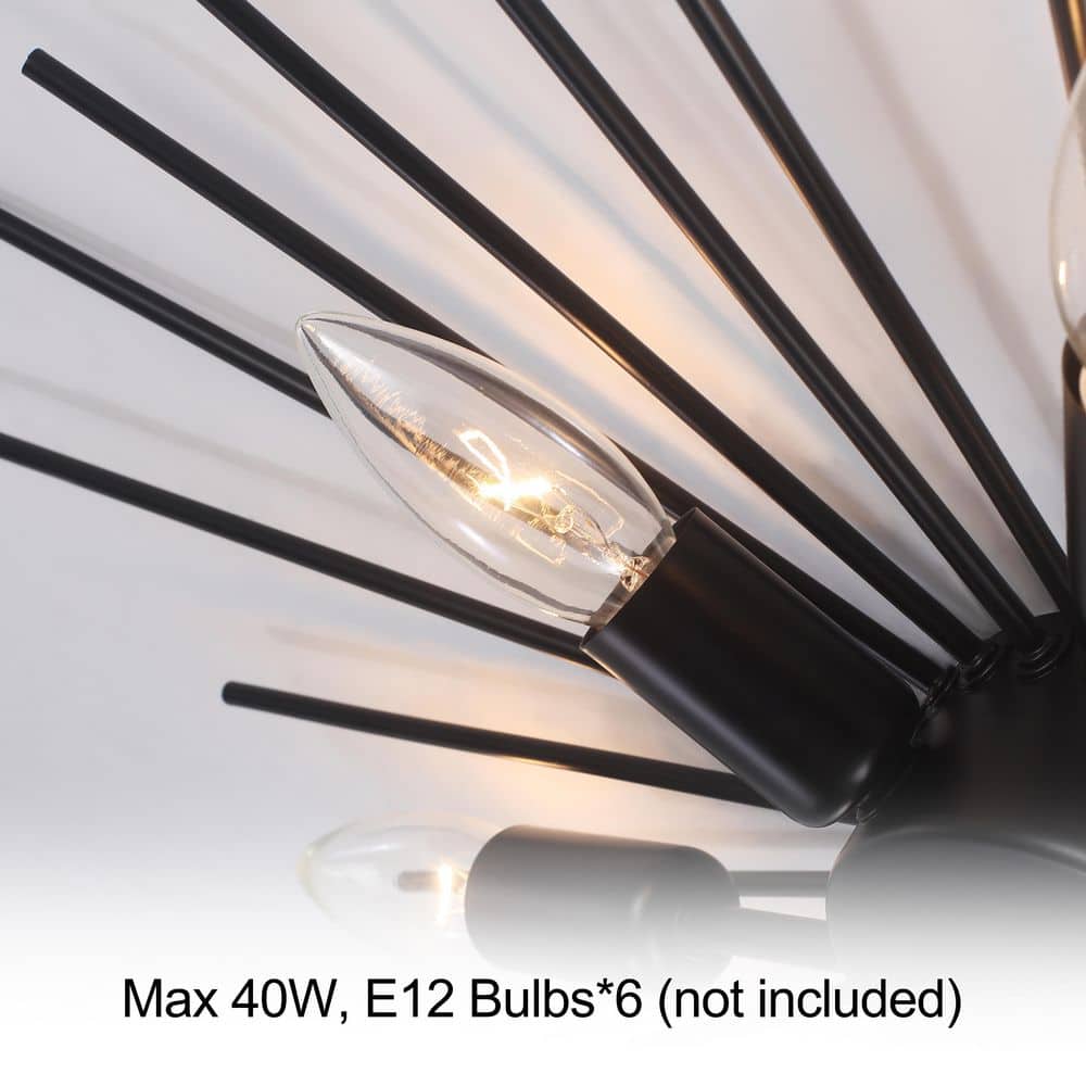 23.82 in. 6-Light Black Modern Starburst Flush Mount Ceiling Light - Hercitys