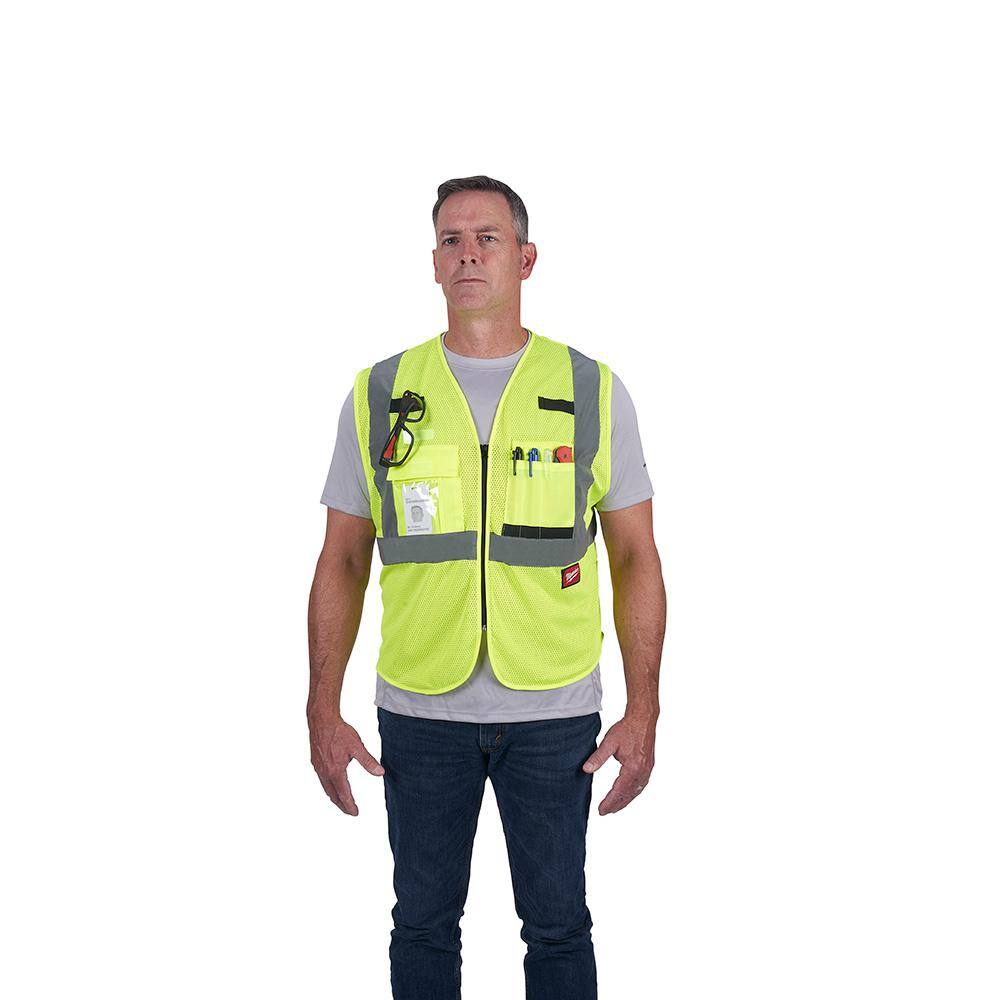 4X-Large/5X-Large Yellow Class 2 Mesh High Visibility Safety Vest with 9-Pockets (12-Pack) - Hercitys