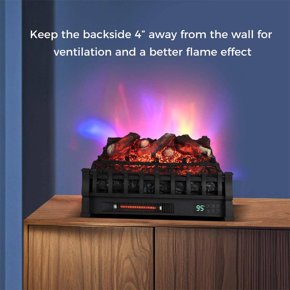 23 in. Freestanding Electric Fireplace Heater Fireplace Logs Inserts Infrared Quartz Heater in Black - Hercitys