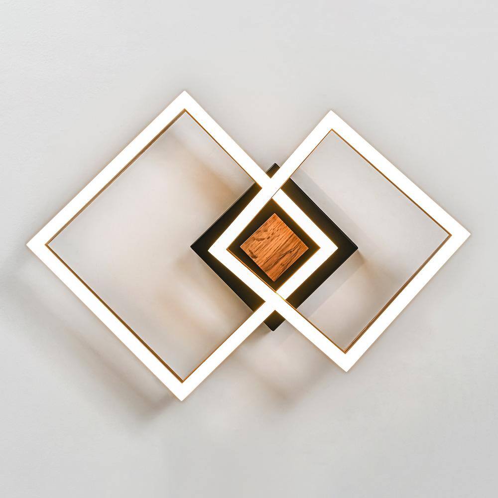13.39 in. 2-Light Wooden Integrated LED Flush Mount Ceiling Light - Hercitys