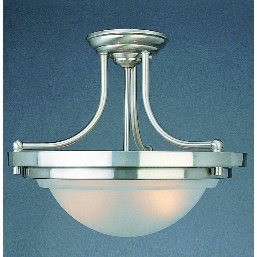 14.75 in. 2-Light Brushed Nickel Semi-Flush Mount with Frosted Glass Bowl - Hercitys
