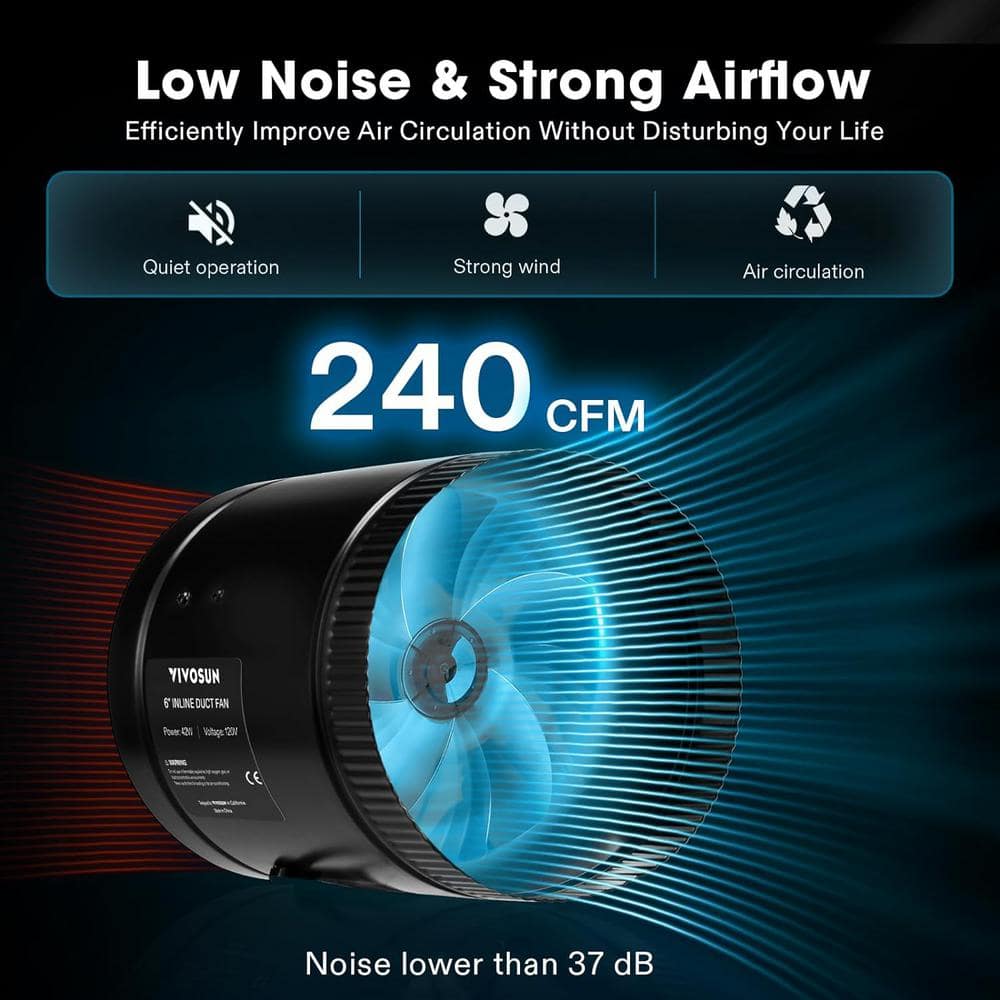 240 CFM 6 in. Inline Booster Duct Fan with Low Noise in Black - Hercitys