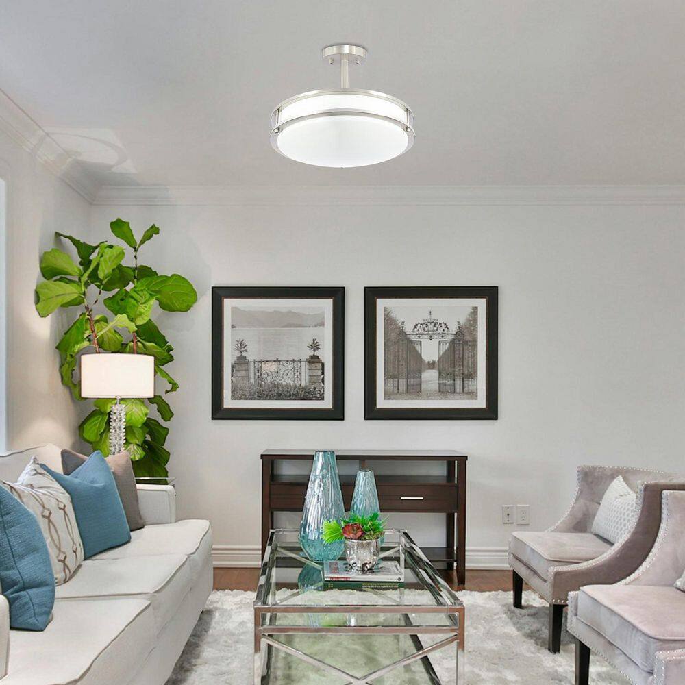 16 in. Brushed Nickel LED Chip Flush Mount Ceiling Light with Plastic Shade - Hercitys